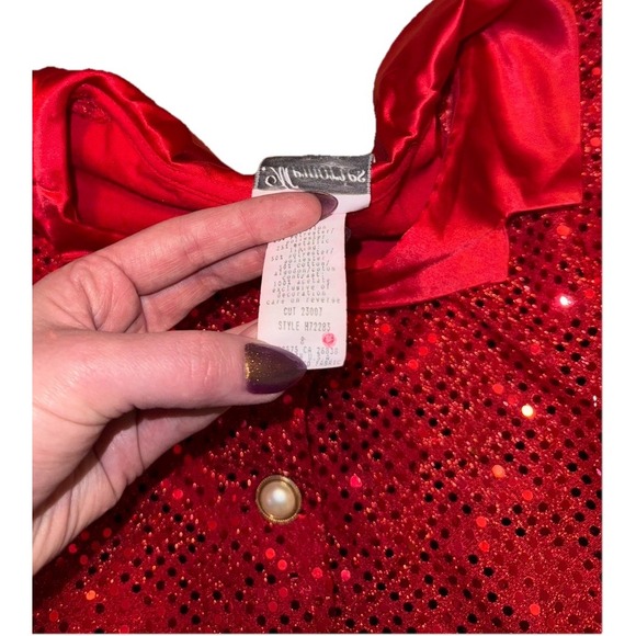 Memories VTG 80s Girls Sz 8 Red Sequin Gold Pearl Long Sleeve Party Dress - Picture 5 of 5